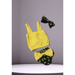 Young Girls' Set of Printed Shorts, Plain T-shirt and Hair Band (3 pieces)